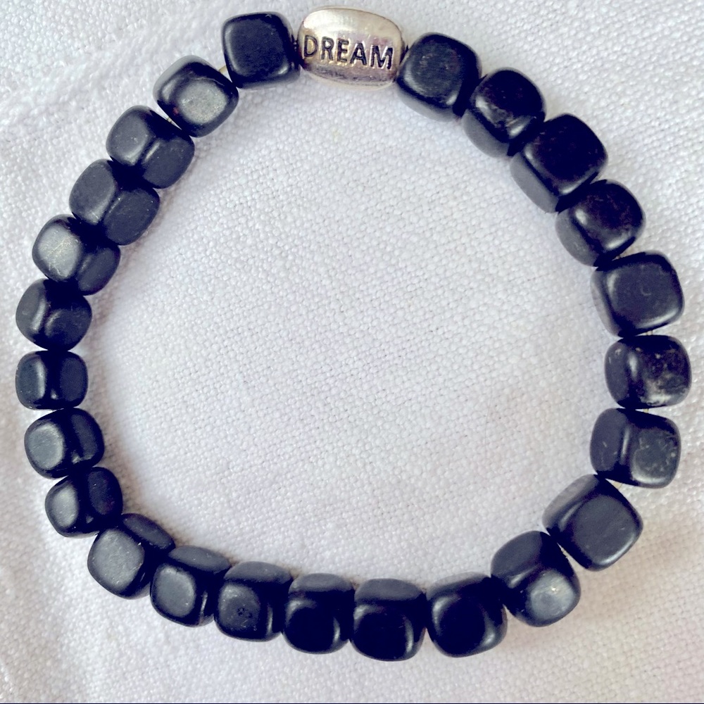 Inspirational Sterling Dream Bead & Black Obsidian Bracelet